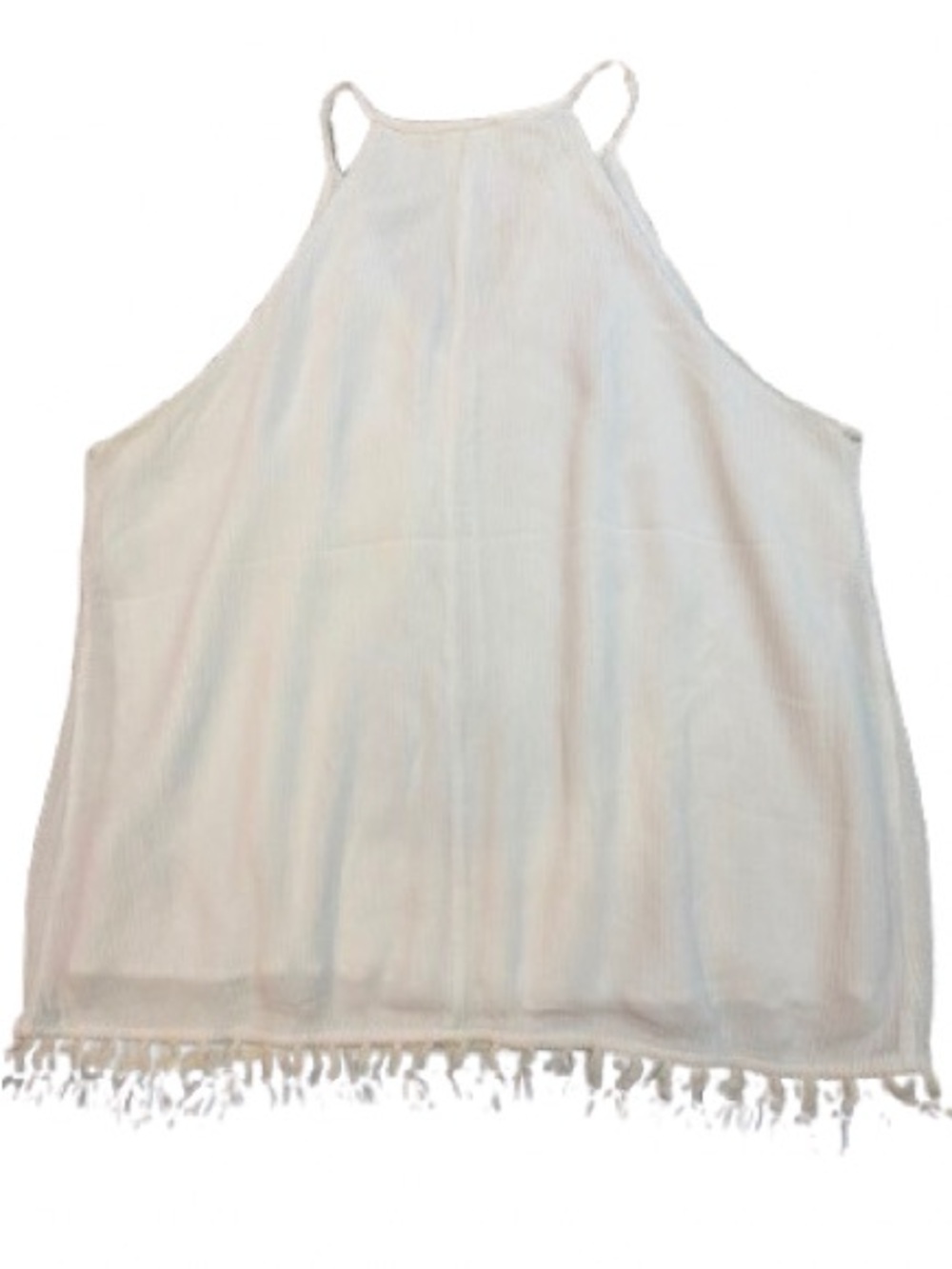 Francesca’s Alya Boho White Halter Top, Split Neck,Tie & Tassel Fringe Size L